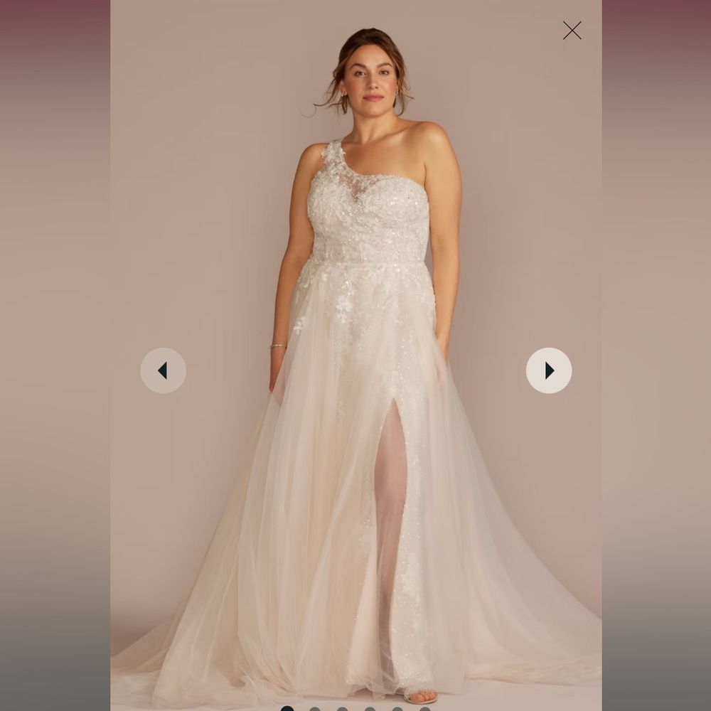 David's Bridal White Sequin One Shoulder Gown